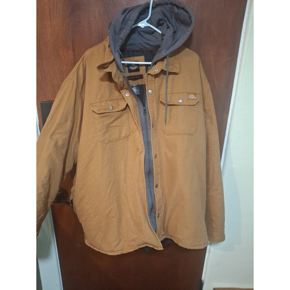Dickies Mens Insulated Duck Hooded Brown Shirt Jacket - Size-4XL